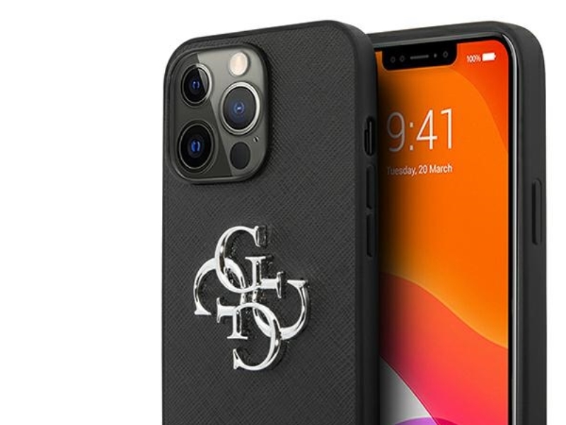Guess Saffiano 4G Metal Logo Cover Til Iphone 13 Pro / 13 6.1" – Sort