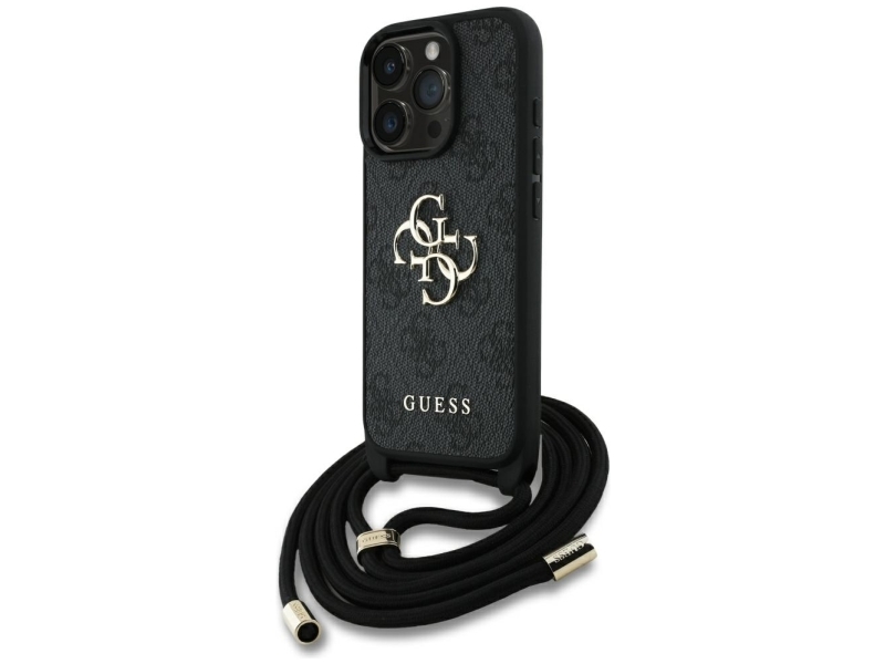 Guess 4G Big Logo Cord Stap Crossbody-Etui Til Iphone 16 Pro - Sort
