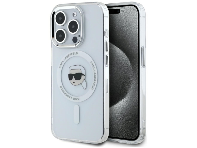 Karl Lagerfeld Iml Metal Karl Head Magsafe Hülle Für Iphone 15 Pro Weiß