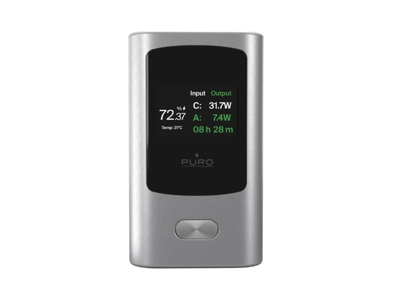 Puro Powerbank 10000Mah, 1Xusb-A + 1X Usb-C, 45W (Mit Display), Grigio Scuro