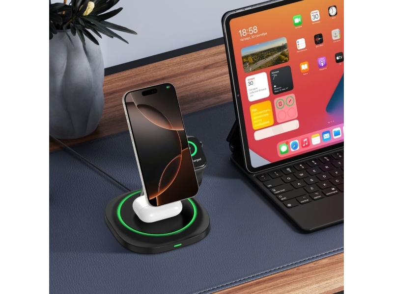 Lader Tech-Protect TECH-PROTECT QI15W-A46 3-i-1 magnetisk MagSafe trådløs oplader sort standard