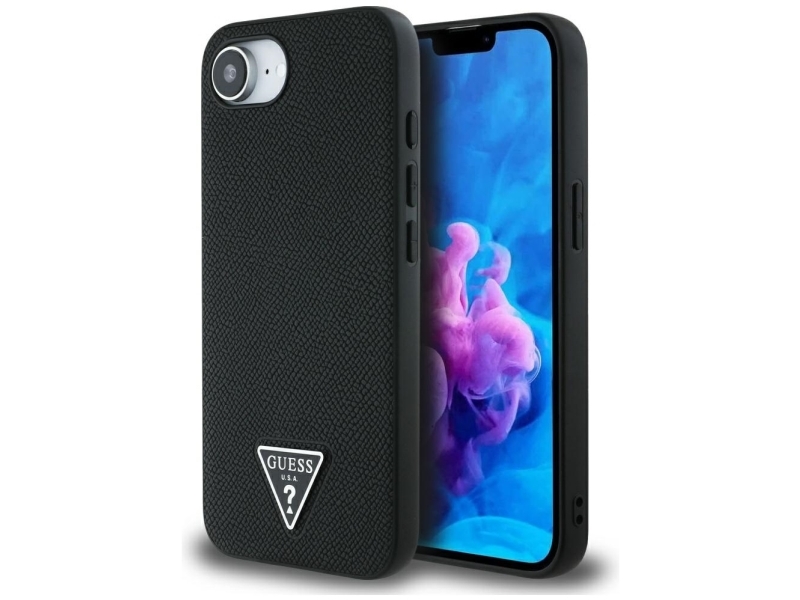 Guess Grained Triangle Magsafe-Cover Til Iphone 16E - Sort