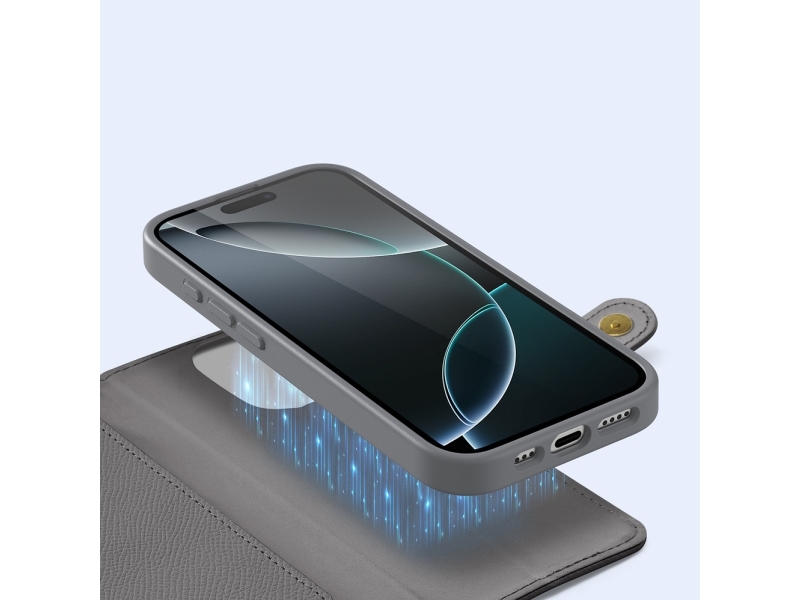 Dux Ducis Lawa Lederhülle Für Iphone 16 Pro Mit Abnehmbarer Magnetischer Brieftasche - Grau