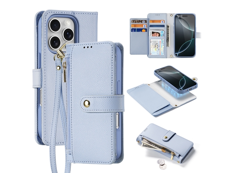Dux Ducis Lawa Iphone 16 Pro Lederhülle Mit Abnehmbarer Magnet-Geldbörse - Blau