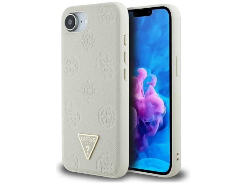 Guess Grained Hot Stamp Peony Trekantlogo Magsafe-Cover Til Iphone 16E - Beige