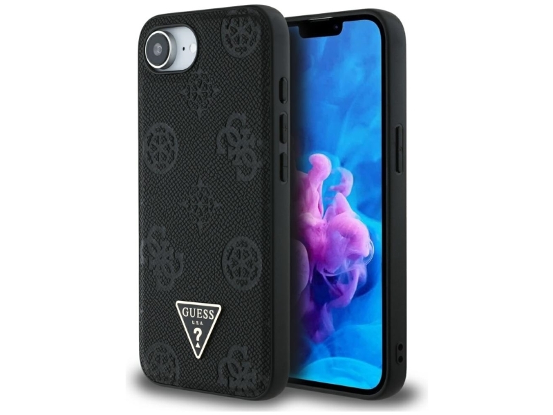 Hurtel Guess Grained Hot Stamp Peony Trekant Logo Magsafe Cover Til Iphone 16E - Sort