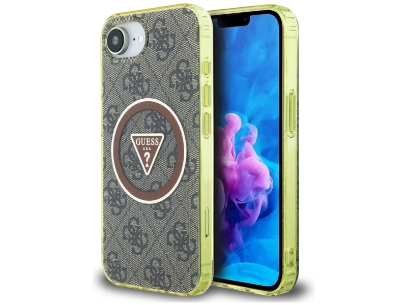 Guess Iml Metal Glitter 4G Circle Triangle Magsafe Cover Til Iphone 16E - Brun