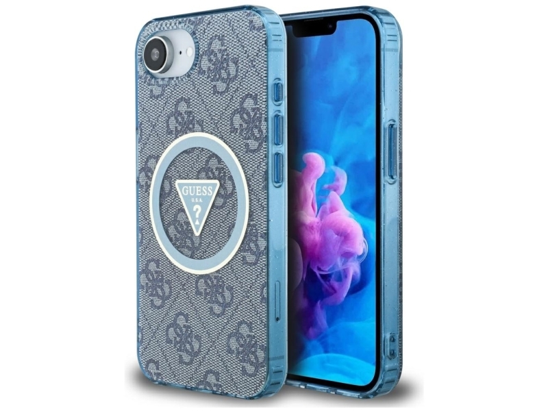 Guess Iml Metal Glitter 4G Circle Triangle Magsafe-Hülle Für Iphone 16E - Blau