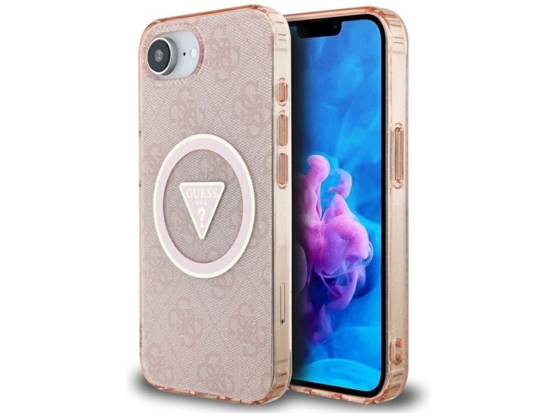 Guess Iml Metal Glitter 4G Circle Triangle Magsafe-Cover Til Iphone 16E - Pink