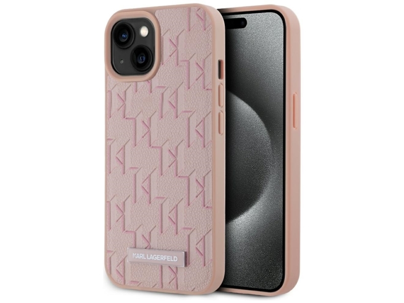 Karl Lagerfeld Leder Monogramm Metall-Logo Magsafe Case Für Iphone 15 - Pink