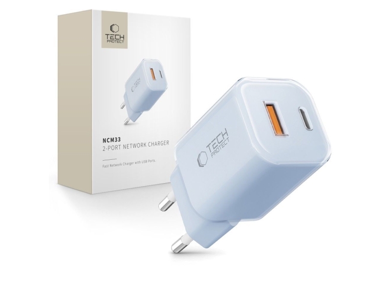 Nettlader Tech-Protect TECH-PROTECT NCM33W 2-ports nettlader PD33W/QC3.0 baby blue