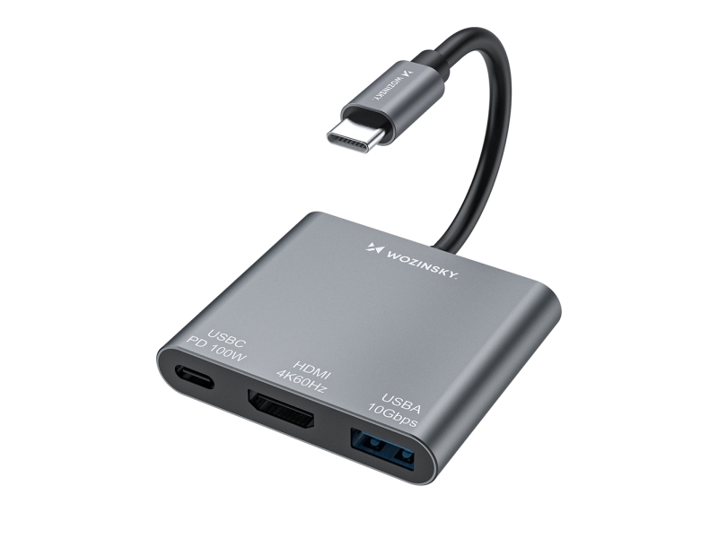 Wozinsky Hub Whch-01 Usb-C Pd 100W Hdmi 4K@30Hz Usb-A 10Gbps - Grå