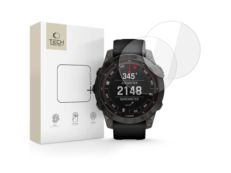 Spigen Gehärtetes Display-Schutzglas Tech-Protect Glass Fit+ 2Er-Pack Für Garmin Fenix 7 / 7 Pro Clear