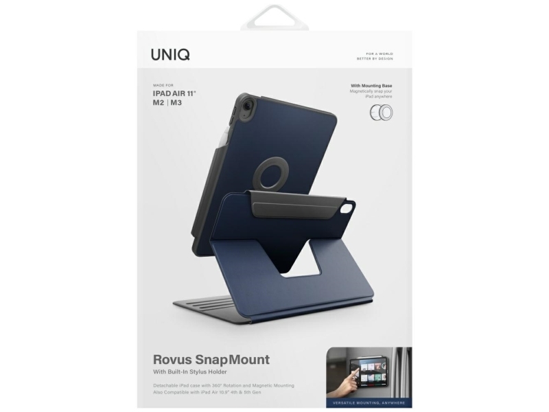 Uniq Rovus Snapmount Magnetisk 360° Roterbart Aftageligt Cover Til Ipad Air 11" 2024/2025 / Ipad Air 10,9" 2020/2022 - Navyblå