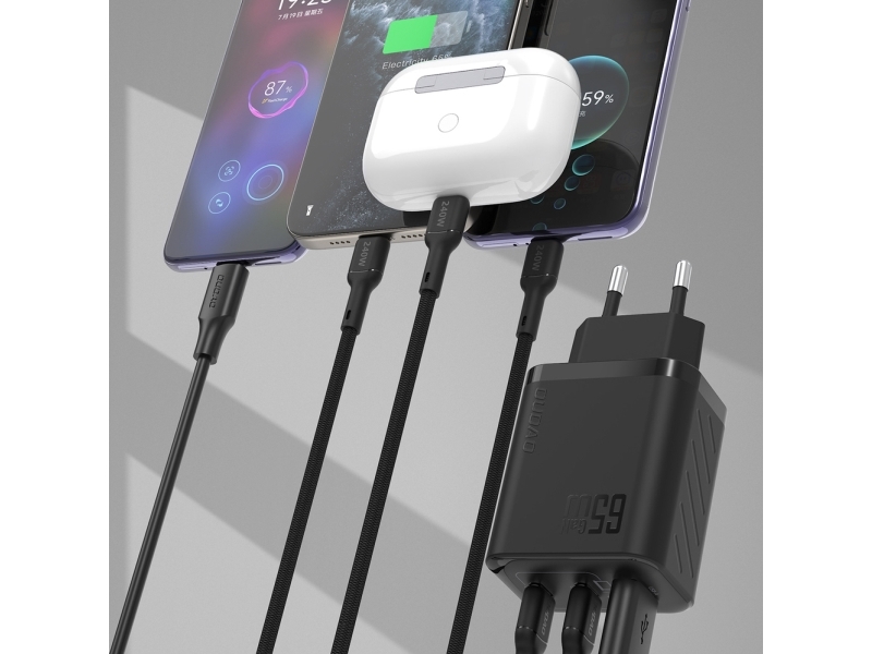Vægoplader Dudao A29c 65W Gan + Usb-C Kabel – Sort