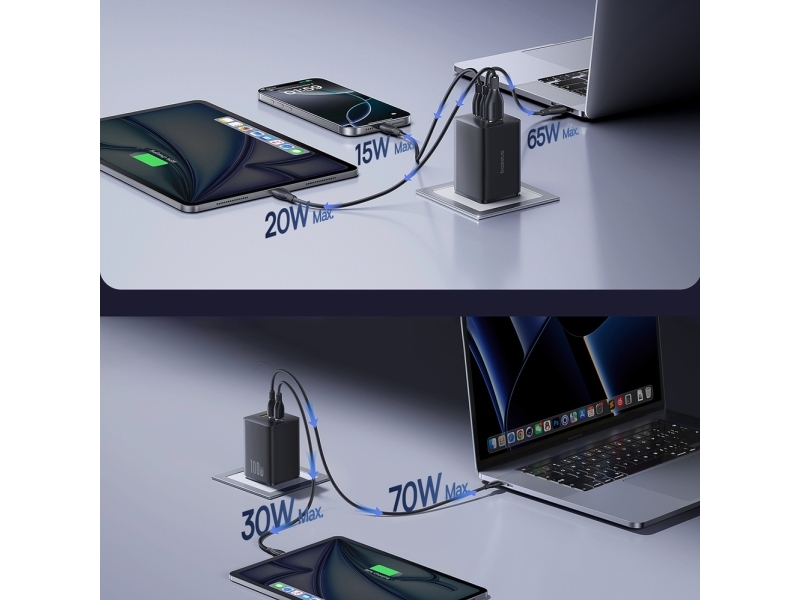 Baseus Enerfill Fe11 100W Netzladegerät 2 X Usb-C + Usb-A – Schwarz