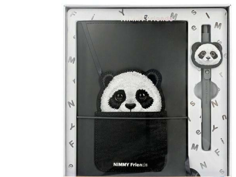 Nimmy Big Eyed Pet 2.0 Panda 2-In-1 Notizbuch + Stift-Set - Schwarz