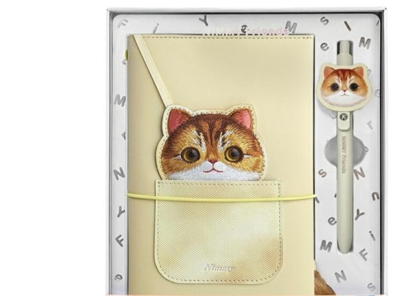 Nimmy Set 2-i-1 notesbog + pen khaki Big Eyed Pet 2.0 Cat