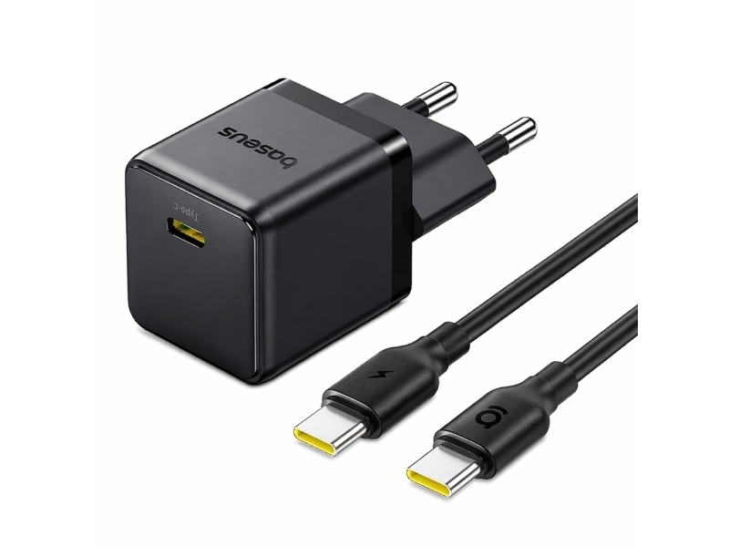 Baseus Netzladegerät Baseus Palm 1C 20W (Mit Kabel Baseus Mini White Usb-C 60W 20V/3A 1 M) – Schwarz