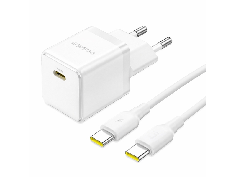 Baseus Netzladegerät Baseus Palm 1C 20W (Mit Kabel Baseus Mini White Usb-C 60W 20V/3A 1M) Weiß