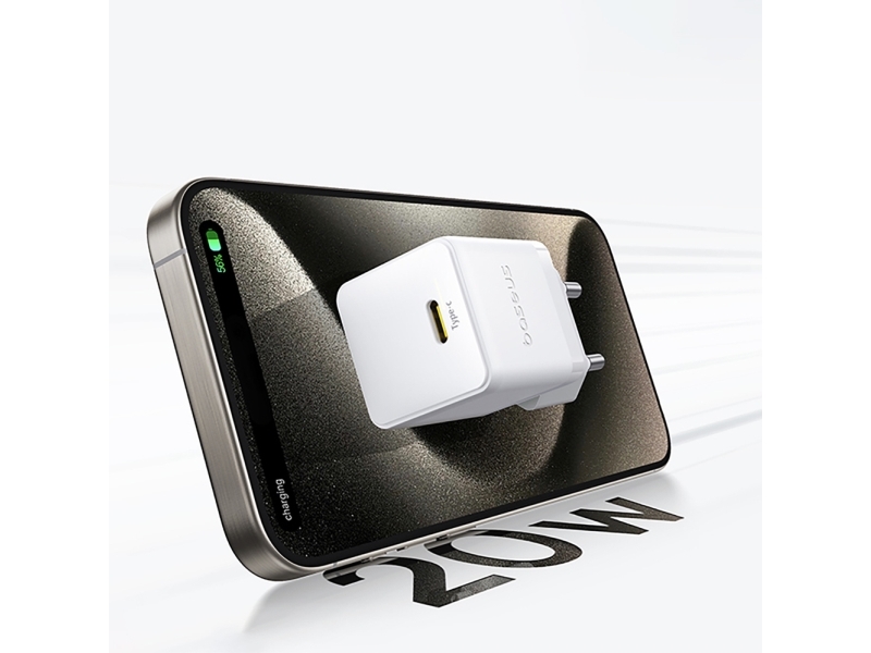 Baseus Netoplader Baseus Palm 1C 20W (Med Kabel Baseus Mini White Usb-C 60W 20V/3A 1M) Hvid