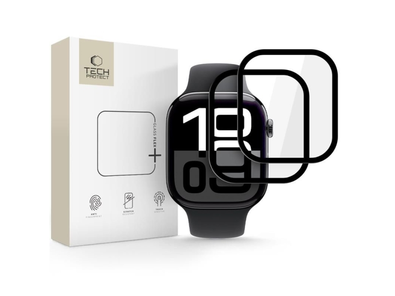 4Kom.Pl Hybridglas Tech-Protect Glass Flex+ 2-Pak Apple Watch 10 (46 Mm) Sort