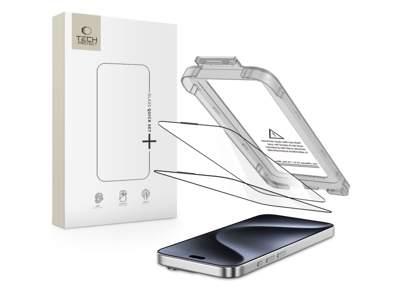 Tech-Protect Hærdet Glas Quick Set+ 2-Pack Iphone 15 Pro Sort