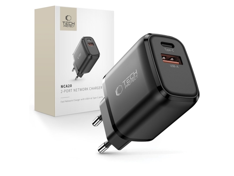 Tech-Protect Nca20 Pd 20W / Qc3.0 Usb-A / Usb-C Vægoplader - Sort