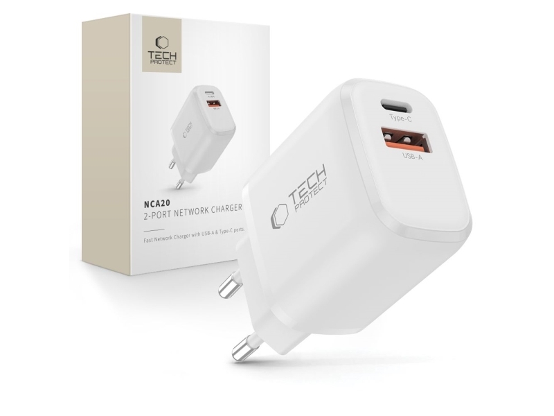 Tech-Protect Nca20 Pd 20W Qc3.0 Vægoplader Usb-A / Usb-C - Hvid