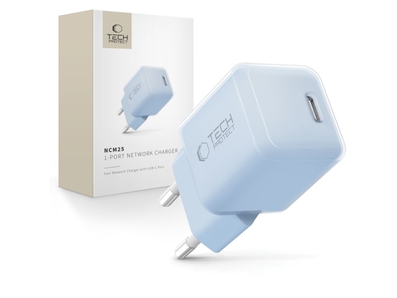 Tech-Protect Netzwerk-Ladegerät Tech-Protect Ncm25 1-Port Network Charger Pd 25W Baby Blue