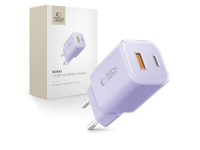 Tech-Protect Tech-Protect Ncm33 2-Ports Netoplader Pd 33W / Qc3.0, Baby Lilla