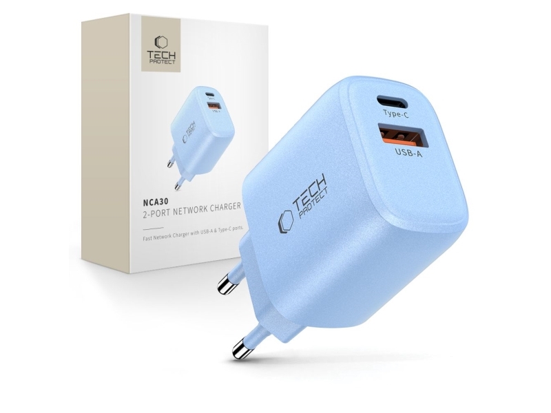 Tech-Protect Nca30 Vægoplader Pd 30W Qc3.0 Usb-A / Usb-C - Blå