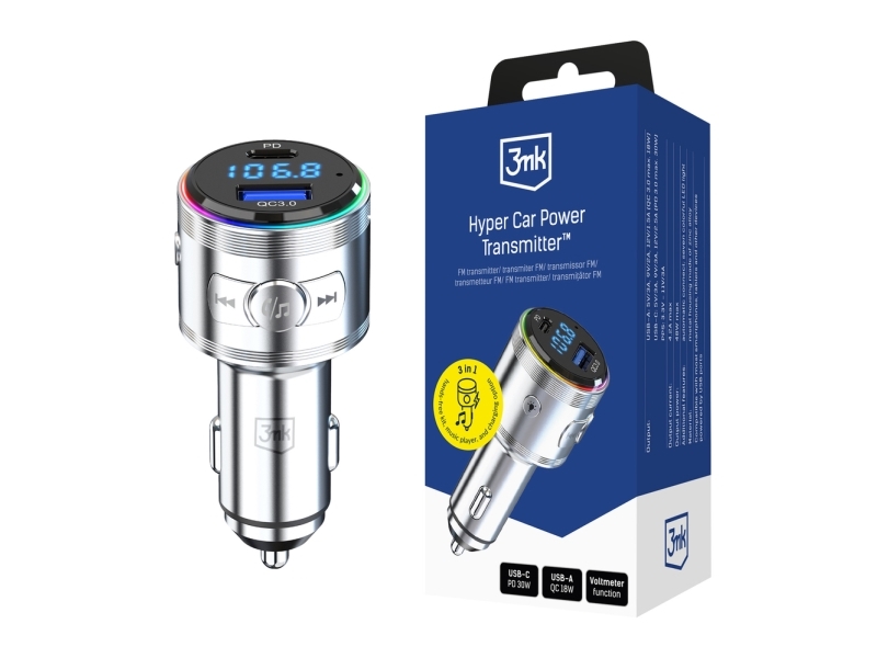 3Mk Accessories - 3Mk Hyper Car Power Transmitter 48W Qc Pd Pps Usb 1C1a Silber