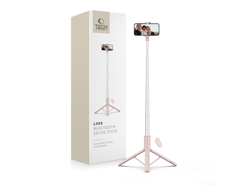 TECH-PROTECT L09S Bluetooth selfiestick stativ rosa | Tele & GPS - Mobil tillbehör - Selfie stång | GameStuff
