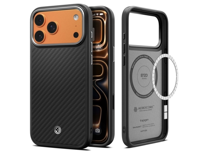 Spigen Enzo Aramid T (Magfit), Cover, Apple, Iphone 17 Pro Max, 17,5 Cm (6.9"), Schwarz, Silber