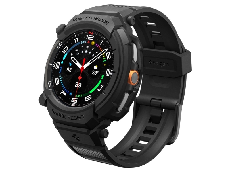 Spigen Rugged Armor Pro, Etui + Bånd, Smartwatch, Sort, Samsung, Watch 8 Classic (46Mm), Termoplastisk Polyurethan (Tpu)