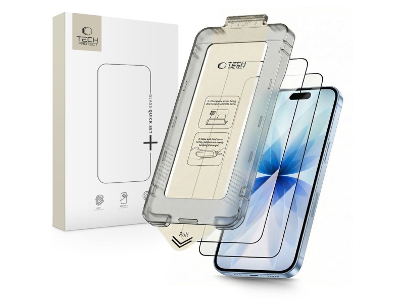 Tech-Protect Gehärtetes Glas Quick Set+ 2Er-Set Für Iphone 17 - Schwarz