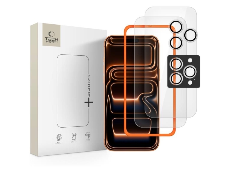 Tech-Protect Easy Set+ 3Er-Pack Panzerglas Für Iphone 16 Pro Max / 17 Pro Max - Transparent