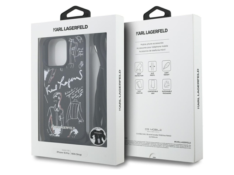 Karl Lagerfeld Crossbody-Case Mit Geprägtem Muster & Logo Für Iphone 16 Pro - Schwarz