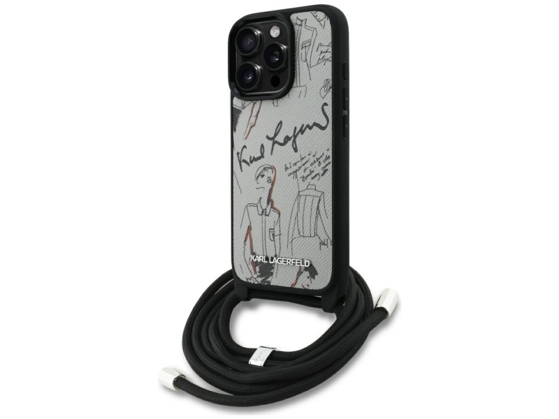 Hurtel Karl Lagerfeld Crossbody-Geflammtes Muster & Logo Case Für Iphone 16 Pro - Grau