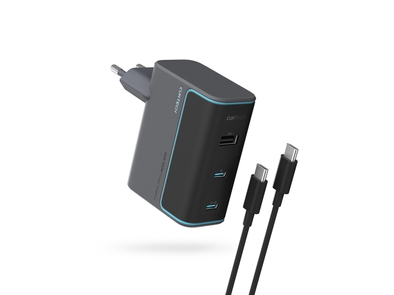 CUKTECH CUKAD1003EUG GaN 100W Wall Charger 2 x USB-C 1 x USB-A with USB-C Cable - Grey