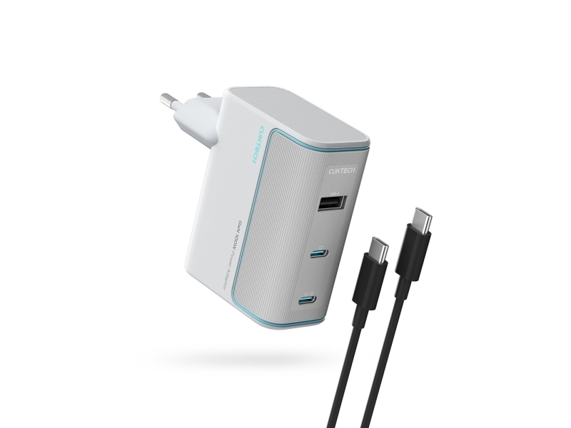 Cuktech Ad1003eu Netzladegerät 100W Gan 2X Usb-C + Usb-A Mit Kabel Weiß