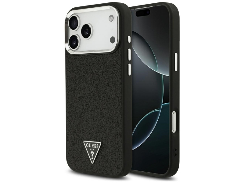 Guess Glitter Triangle Logo Magsafe Hülle Für Iphone 17 Pro Max - Schwarz