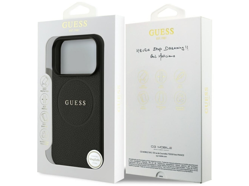 Guess Grained Ring Magsafe Cover Til Iphone 17 Pro - Sort