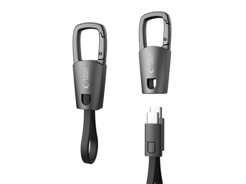 Hurtel Tech-Protect Ultraboost Dna-Kabel Med Nøglering Usb-C Pd 60W / 3A - Grå