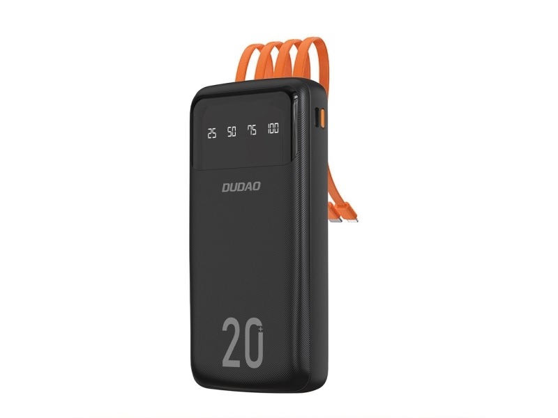Dudao tilava tehopankki 3 sisäänrakennetulla kaapelilla 20000mAh USB Type C + micro USB + Lightning musta (Dudao K6Pro+)