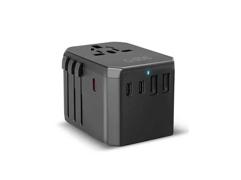 Sbs Universel Gan Rejseadapter 70W Med 3Xusb-C Og 2Xusb-A - Med Etui - Sort