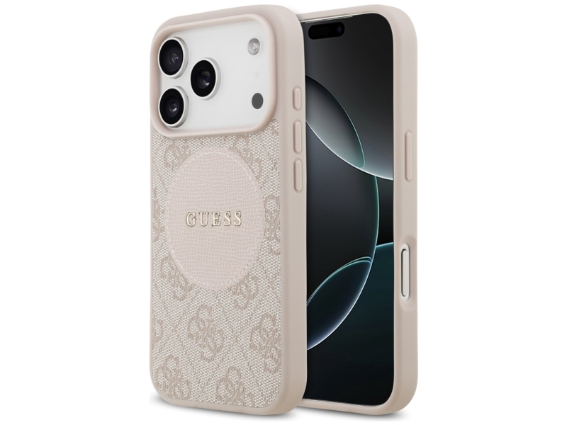 Originalaus dizaino GUESS 4G Circle Classic Logo MagSafe sijonas Apple iPhone 17 Pro rožinis