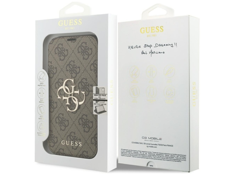 Hurtel: Guess Book 4G Metal Logo Case Für Iphone 17 Pro - Braun