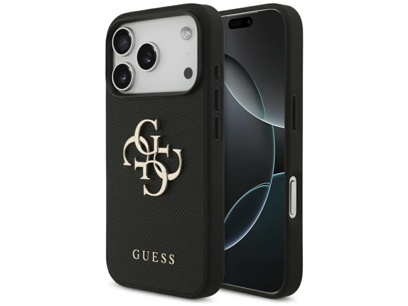 Guess Grained Big 4G & Classic Logo Case Für Iphone 17 Pro - Schwarz